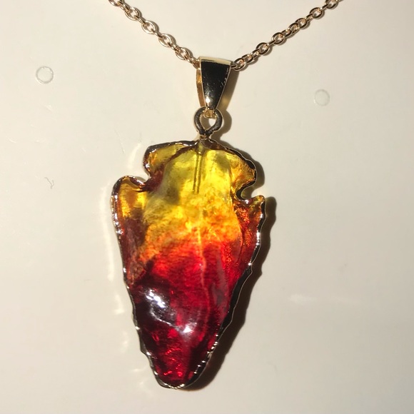 Ombre Arrowhead- Angel Aura Rainbow Quartz Striking Tip Point Head Gold Necklace - Picture 11 of 14